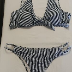 Striped Halter Bikini Set